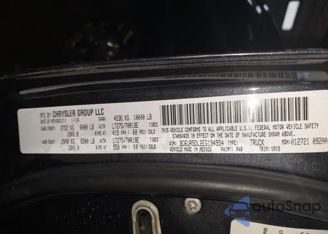 2014 Ram 2500 Slt from USA, damaged, VIN 3C6UR5DL2EG194954